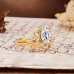 Nature-Inspired, Uniquely Luxurious 4-Prong Oval Cut Lab Diamond Bridal Ring Set - White-Gold