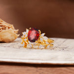 Nature-Inspired, Uniquely Luxurious 4-Prong Oval Cut Garnet Bridal Ring Set - Rose-Gold