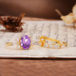 Nature-Inspired, Uniquely Luxurious 4-Prong Oval Cut Amethyst Bridal Ring Set - Additional view