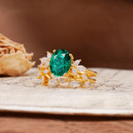 Naturally Inspired Luxury 4-Prong Pear Cut Emerald Wedding Bride Ring Set - Rose-Gold