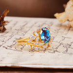 Nature-Inspired, Uniquely Luxurious 4-Prong Oval Cut Alexandrite Bridal Ring Set - White-Gold