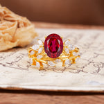 Naturally Inspired Luxury 4-Prong Pear Cut Ruby Wedding Bride Ring Set - Yellow-Gold