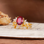 Naturally Inspired Luxury 4-Prong Pear Cut Ruby Wedding Bride Ring Set - Rose-Gold