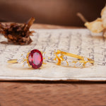 Naturally Inspired Luxury 4-Prong Pear Cut Ruby Wedding Bride Ring Set - Additional view