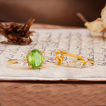 Nature-Inspired, Uniquely Luxurious 4-Prong Oval Cut Peridot Bridal Ring Set - Additional view