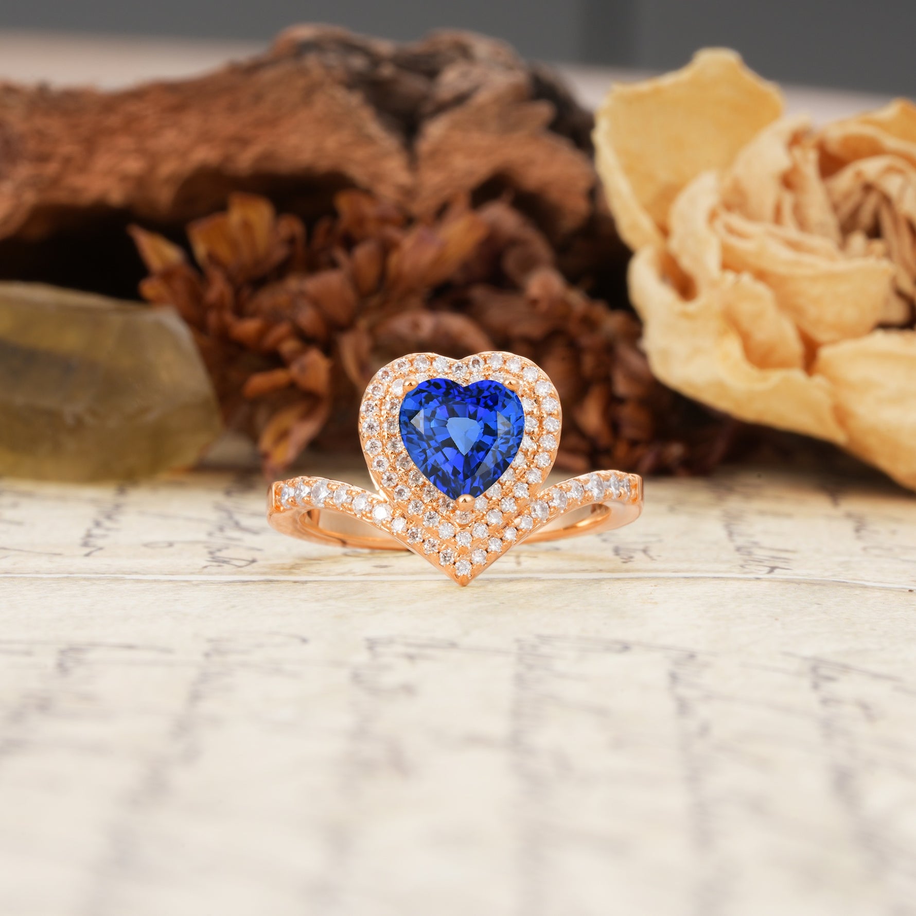 Luxurious and Unique 3-Prong Heart Cut Sapphire Engagement Ring - Additional view