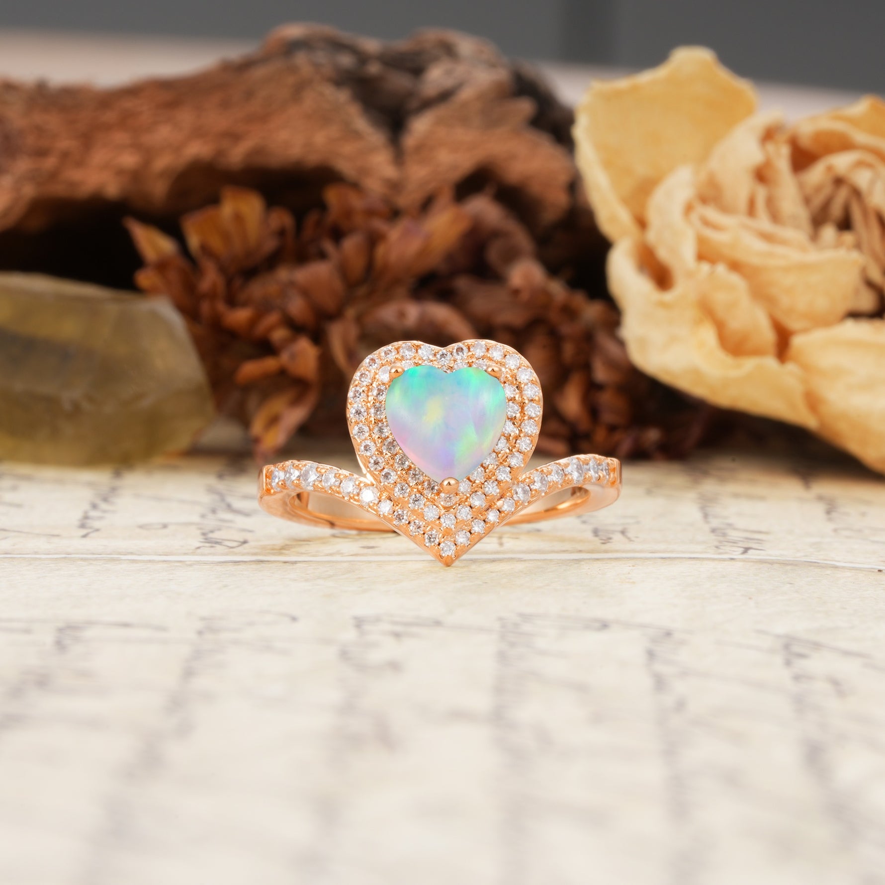 Luxurious and Unique 3-Prong Heart Cut Fire Opal Engagement Ring - Additional view