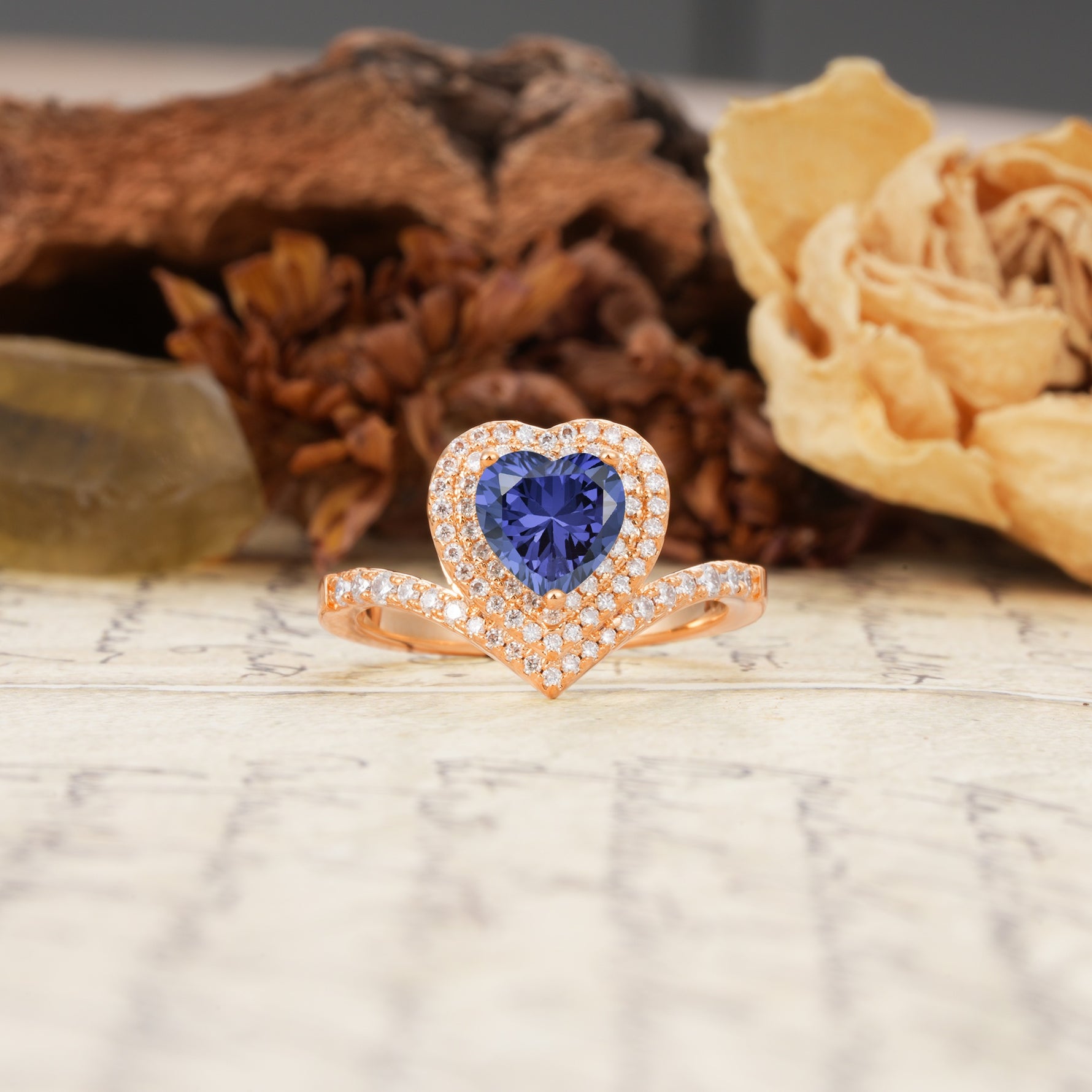 Luxurious and Unique 3-Prong Heart Cut Tanzanite Engagement Ring - Additional view