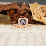 Luxurious and Unique 3-Prong Heart Cut Black Rutilated Quartz Engagement Ring - Additional view