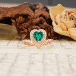 Luxurious and Unique 3-Prong Heart Cut Emerald Engagement Ring - Additional view