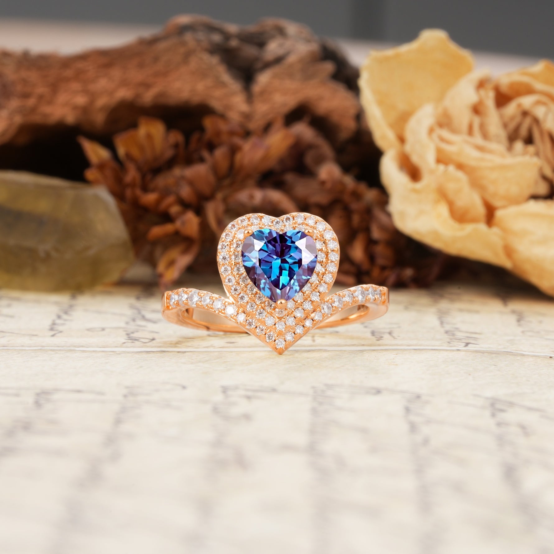 Luxurious and Unique 3-Prong Heart Cut Alexandrite Engagement Ring - Additional view