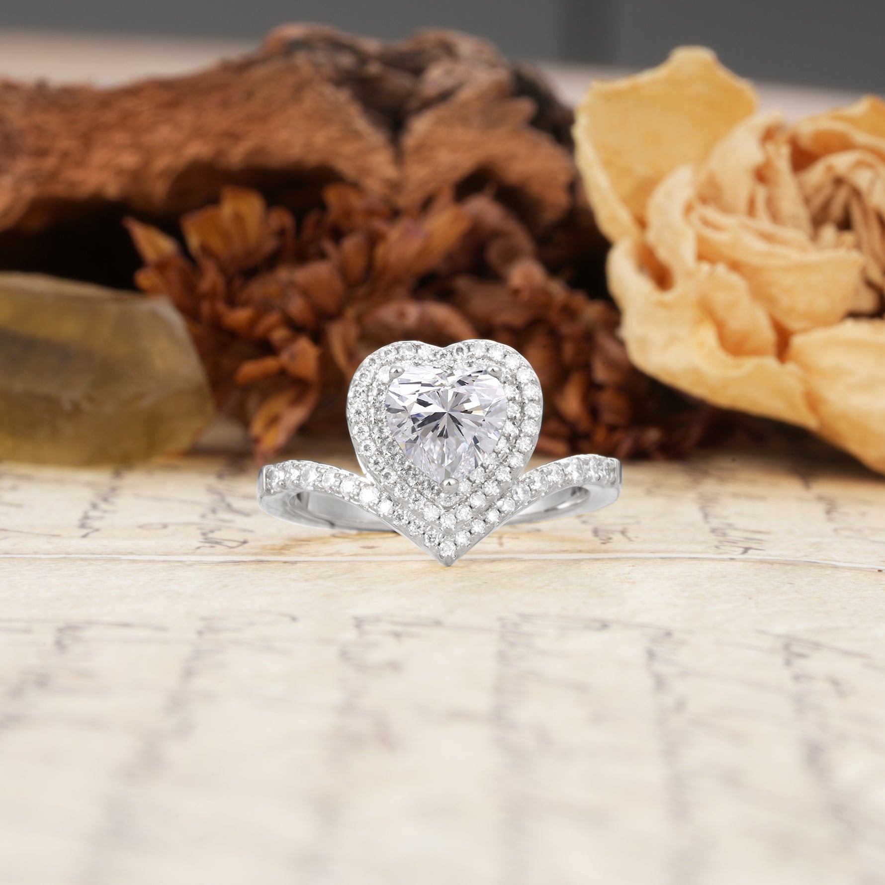 Luxurious and Unique 3-Prong Heart Cut Lab Diamond Engagement Ring - Additional view
