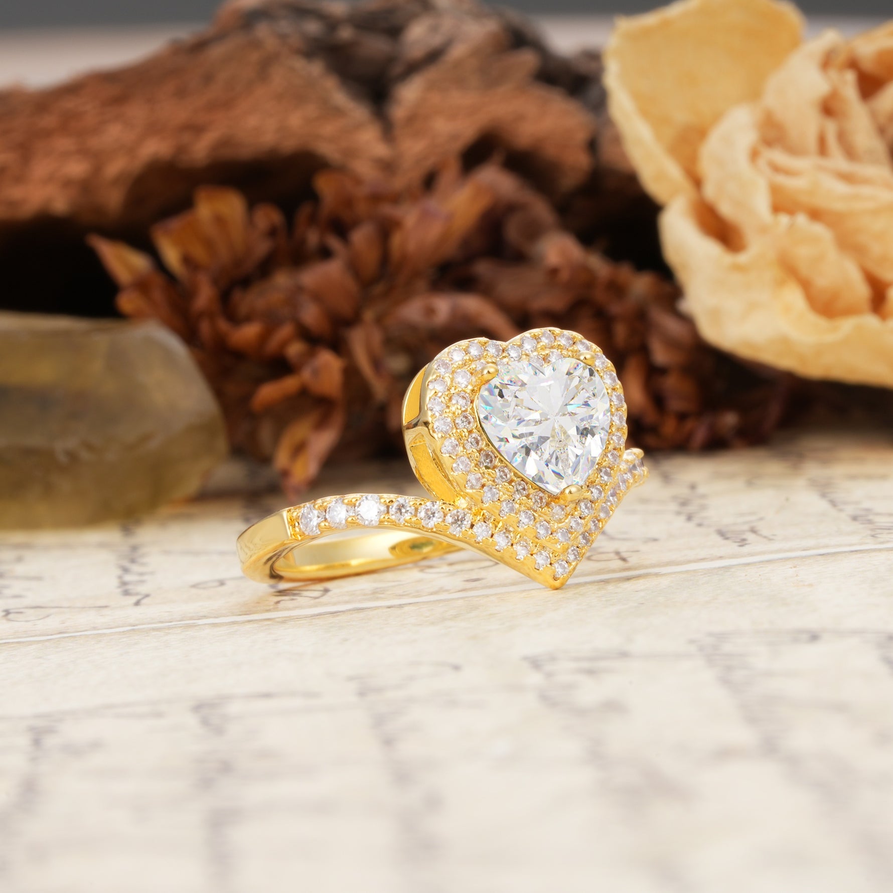 Luxurious and Unique 3-Prong Heart Cut Moissanite Engagement Ring - Additional view