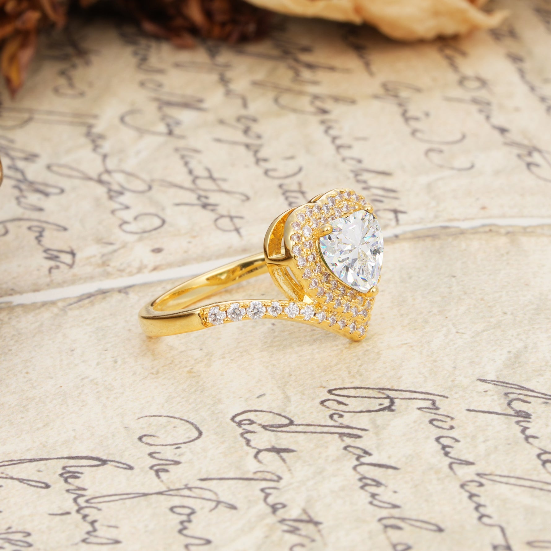 Luxurious and Unique 3-Prong Heart Cut Moissanite Engagement Ring - Additional view