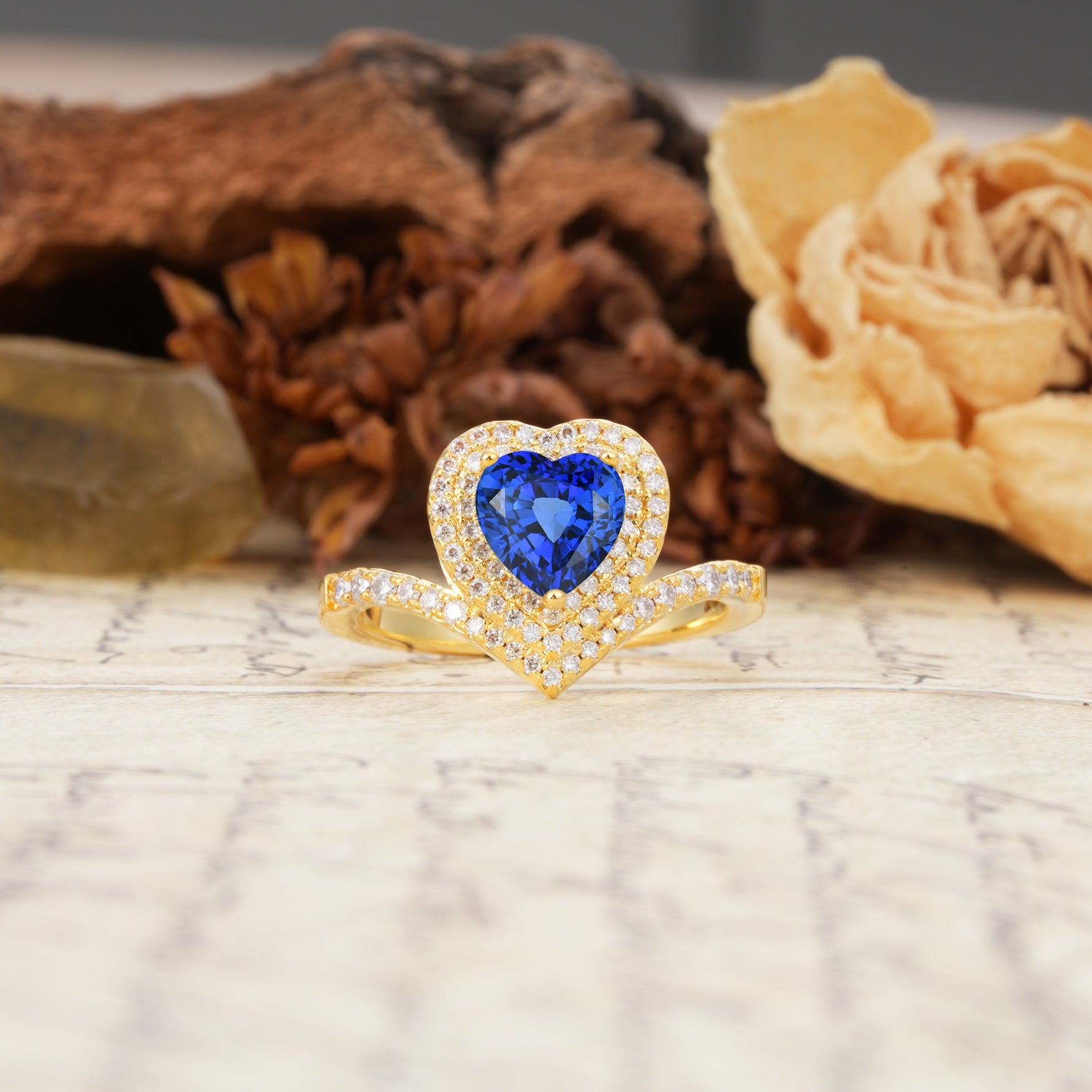 Luxurious and Unique 3-Prong Heart Cut Sapphire Engagement Ring - Additional view