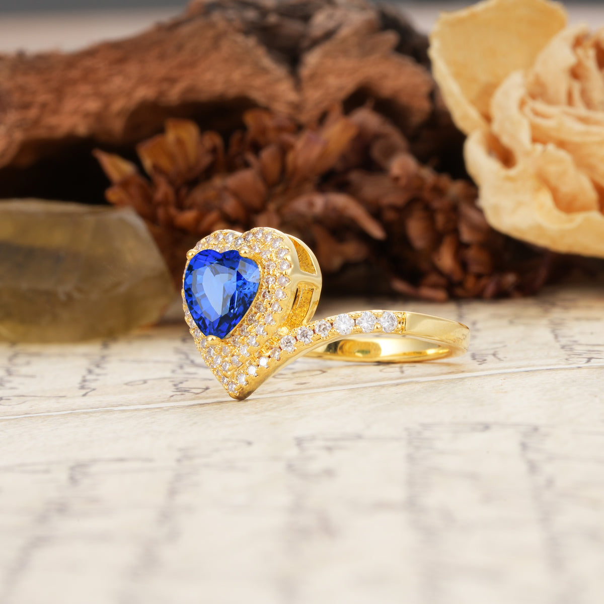 Luxurious and Unique 3-Prong Heart Cut Sapphire Engagement Ring - Additional view
