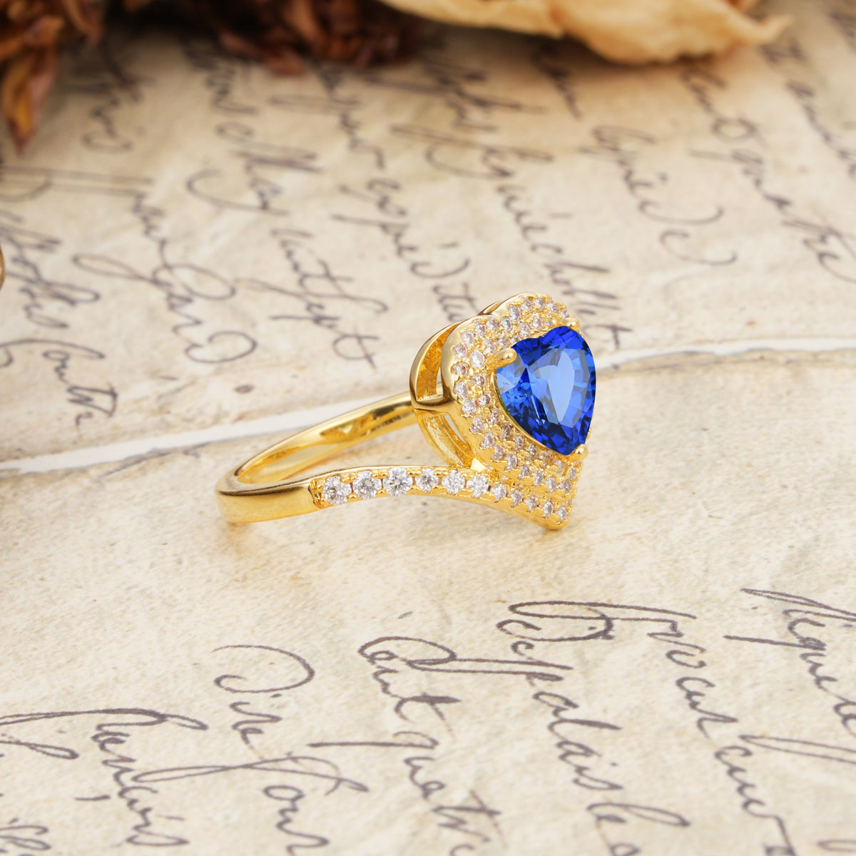 Luxurious and Unique 3-Prong Heart Cut Sapphire Engagement Ring - Additional view