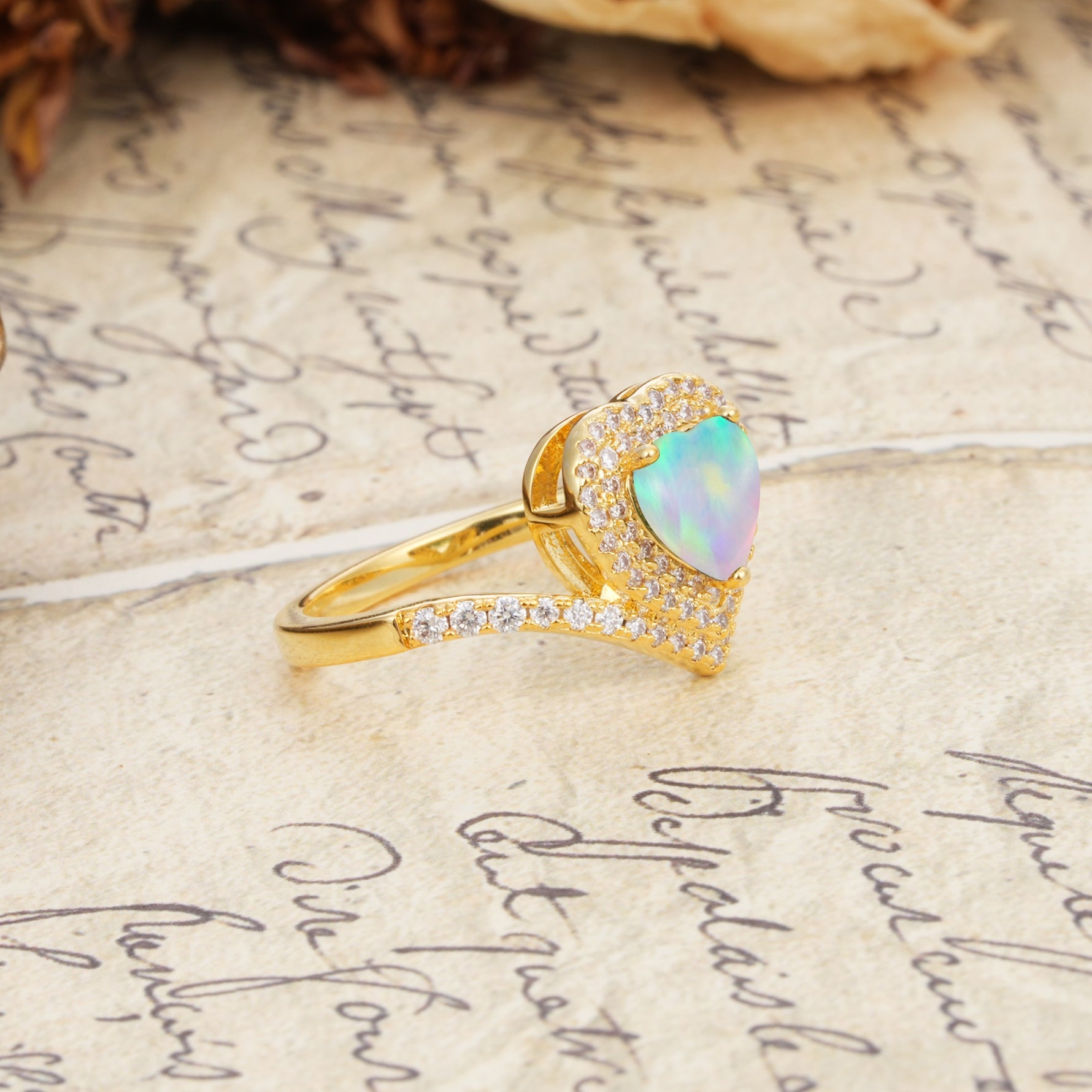 Luxurious and Unique 3-Prong Heart Cut Fire Opal Engagement Ring - Additional view