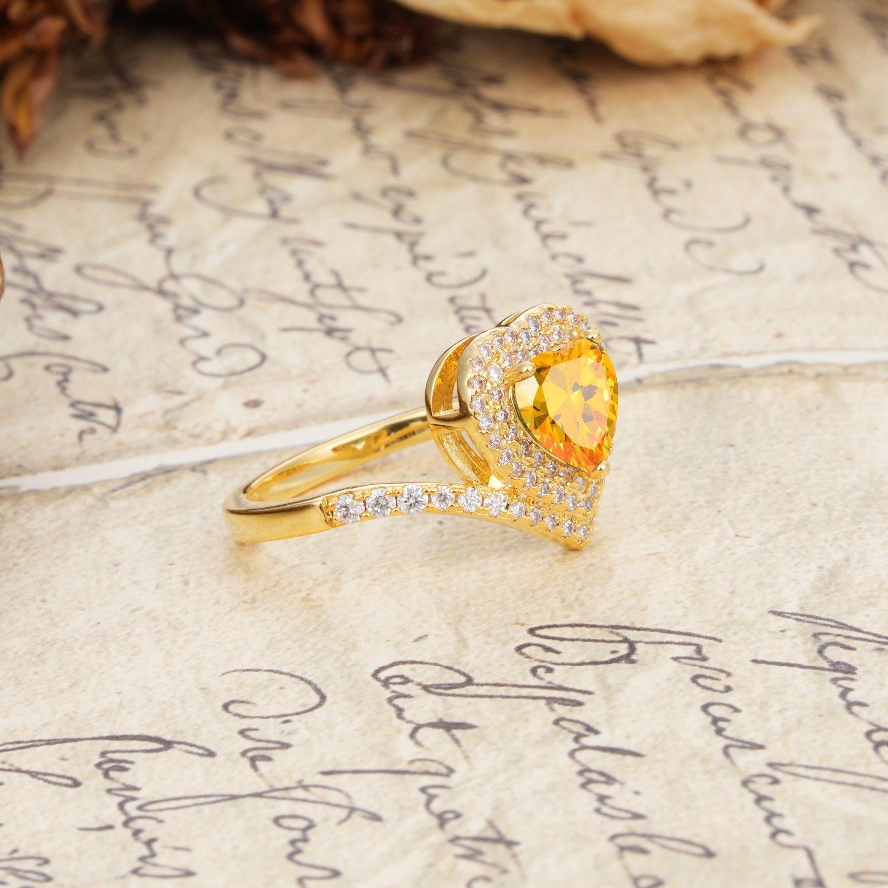 Luxurious and Unique 3-Prong Heart Cut Citrine Engagement Ring - Additional view