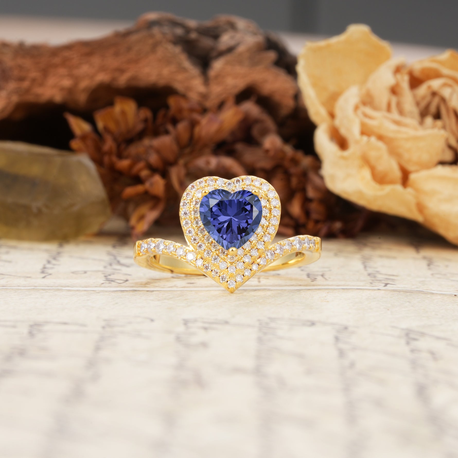Luxurious and Unique 3-Prong Heart Cut Tanzanite Engagement Ring - Additional view