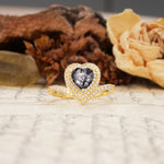 Luxurious and Unique 3-Prong Heart Cut Black Rutilated Quartz Engagement Ring - Additional view