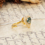 Luxurious and Unique 3-Prong Heart Cut Moss Agate Engagement Ring - Additional view