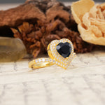 Luxurious and Unique 3-Prong Heart Cut Black Onyx Engagement Ring - Additional view