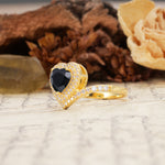 Luxurious and Unique 3-Prong Heart Cut Black Onyx Engagement Ring - Additional view