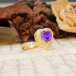 Luxurious and Unique 3-Prong Heart Cut Amethyst Engagement Ring - Additional view