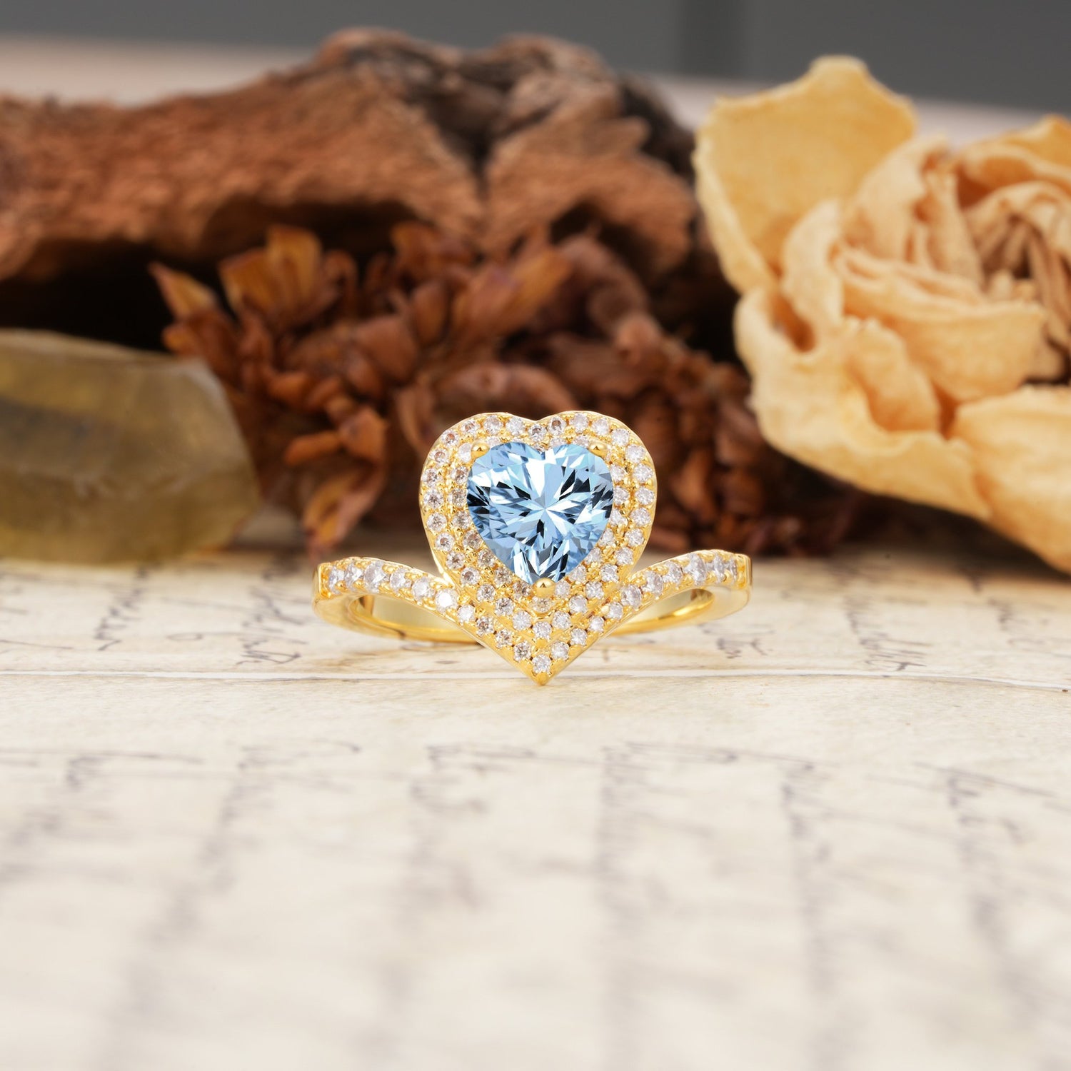 Luxurious and Unique 3-Prong Heart Cut Aquamarine Engagement Ring