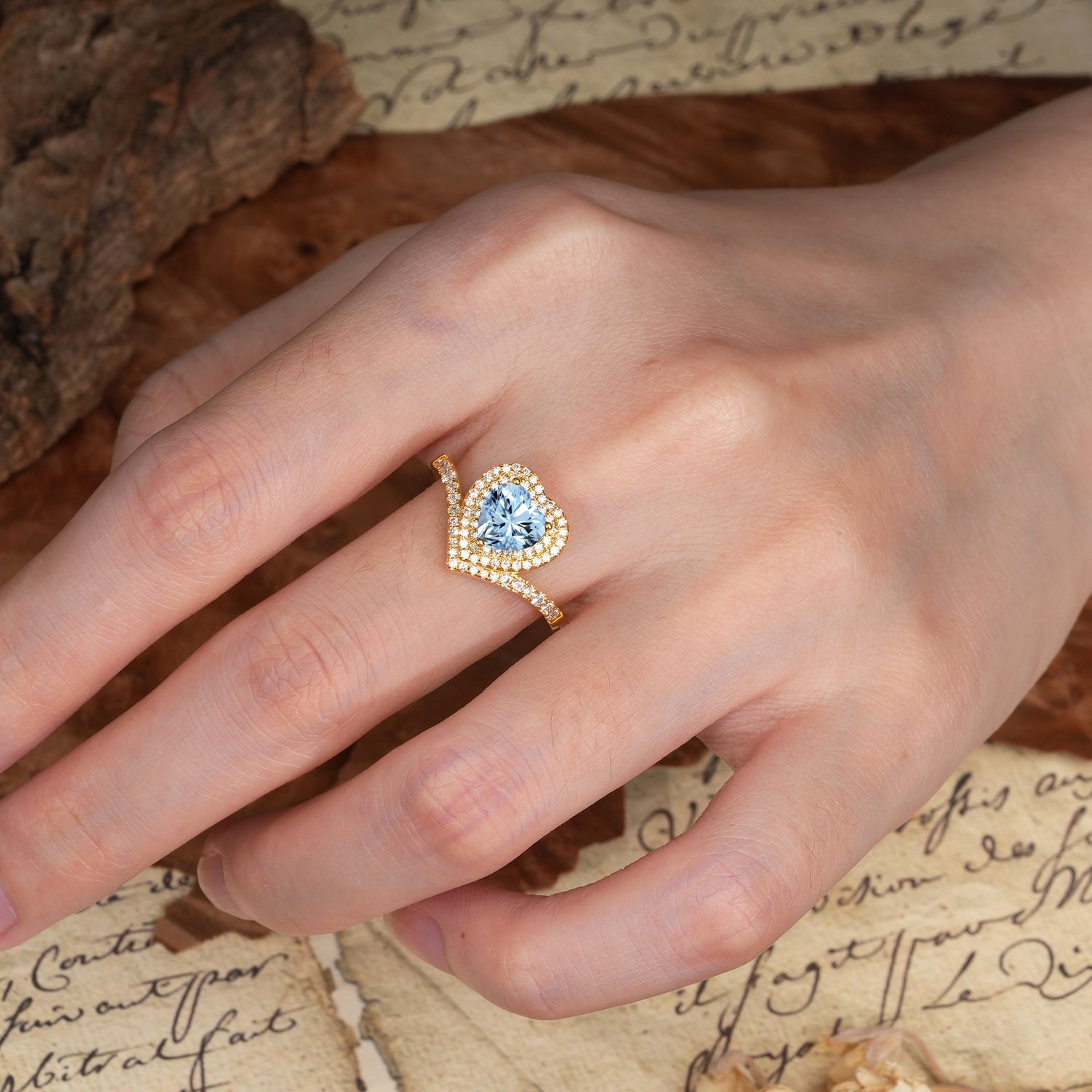 Luxurious and Unique 3-Prong Heart Cut Aquamarine Engagement Ring