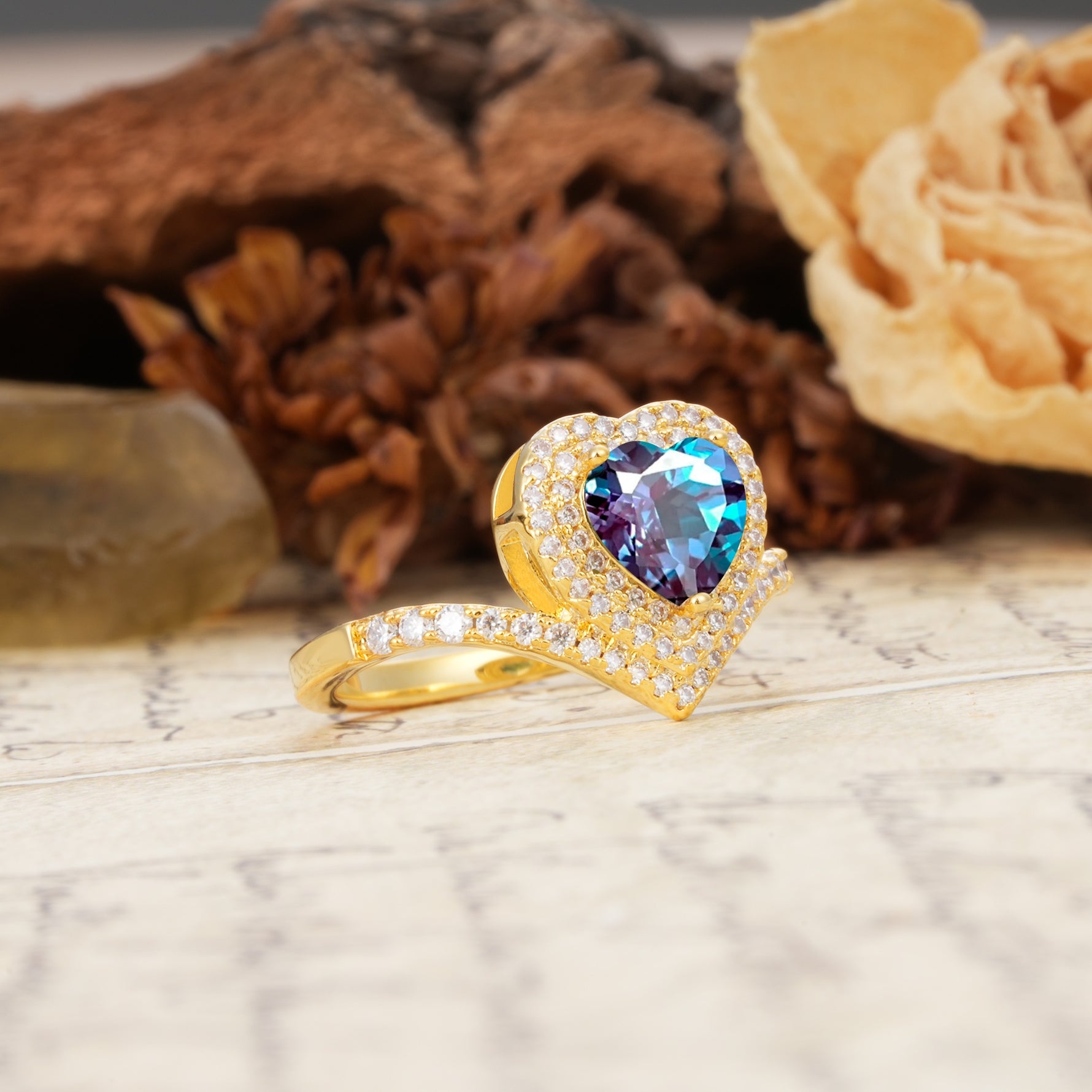 Luxurious and Unique 3-Prong Heart Cut Alexandrite Engagement Ring - Additional view