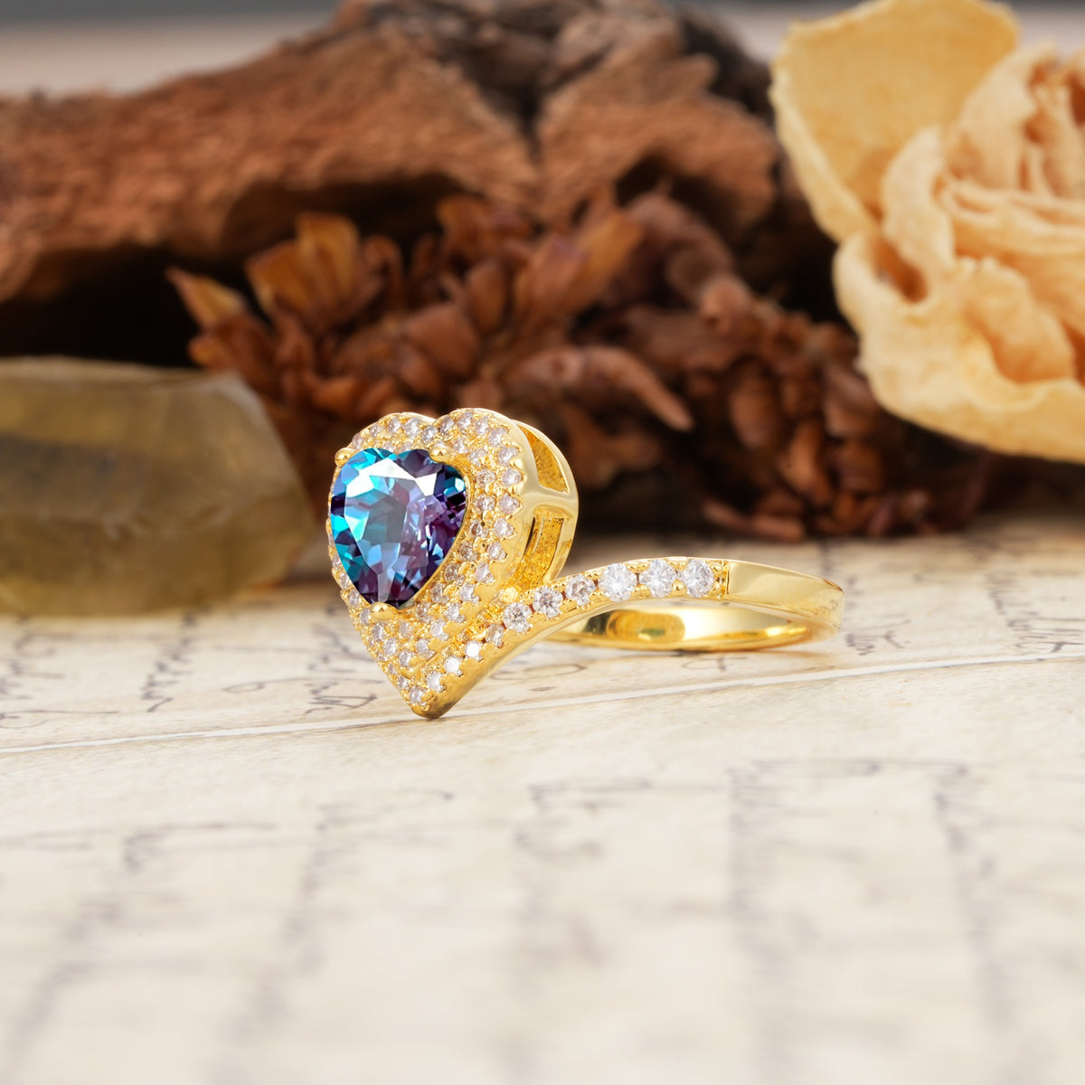Luxurious and Unique 3-Prong Heart Cut Alexandrite Engagement Ring - Additional view