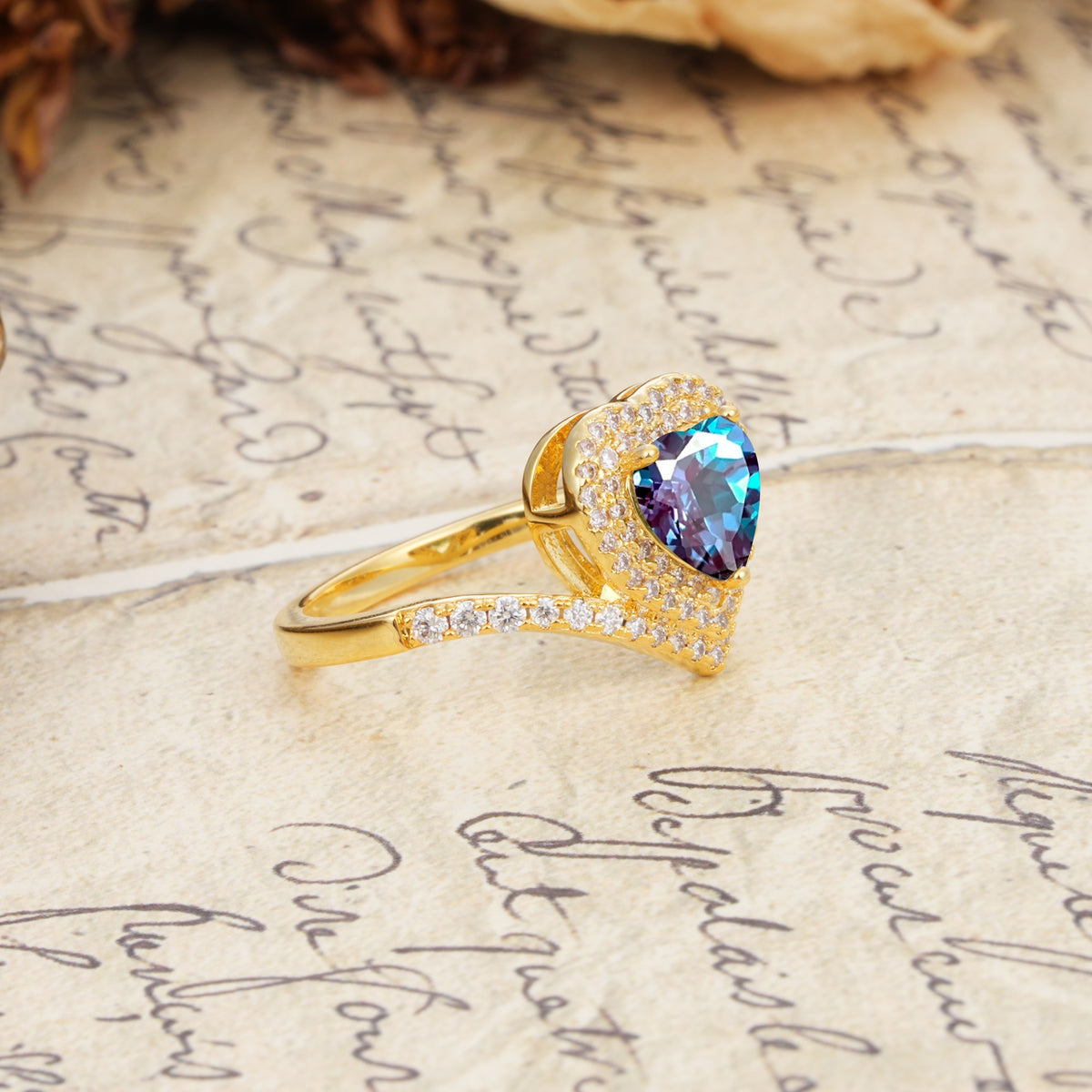 Luxurious and Unique 3-Prong Heart Cut Alexandrite Engagement Ring - Additional view