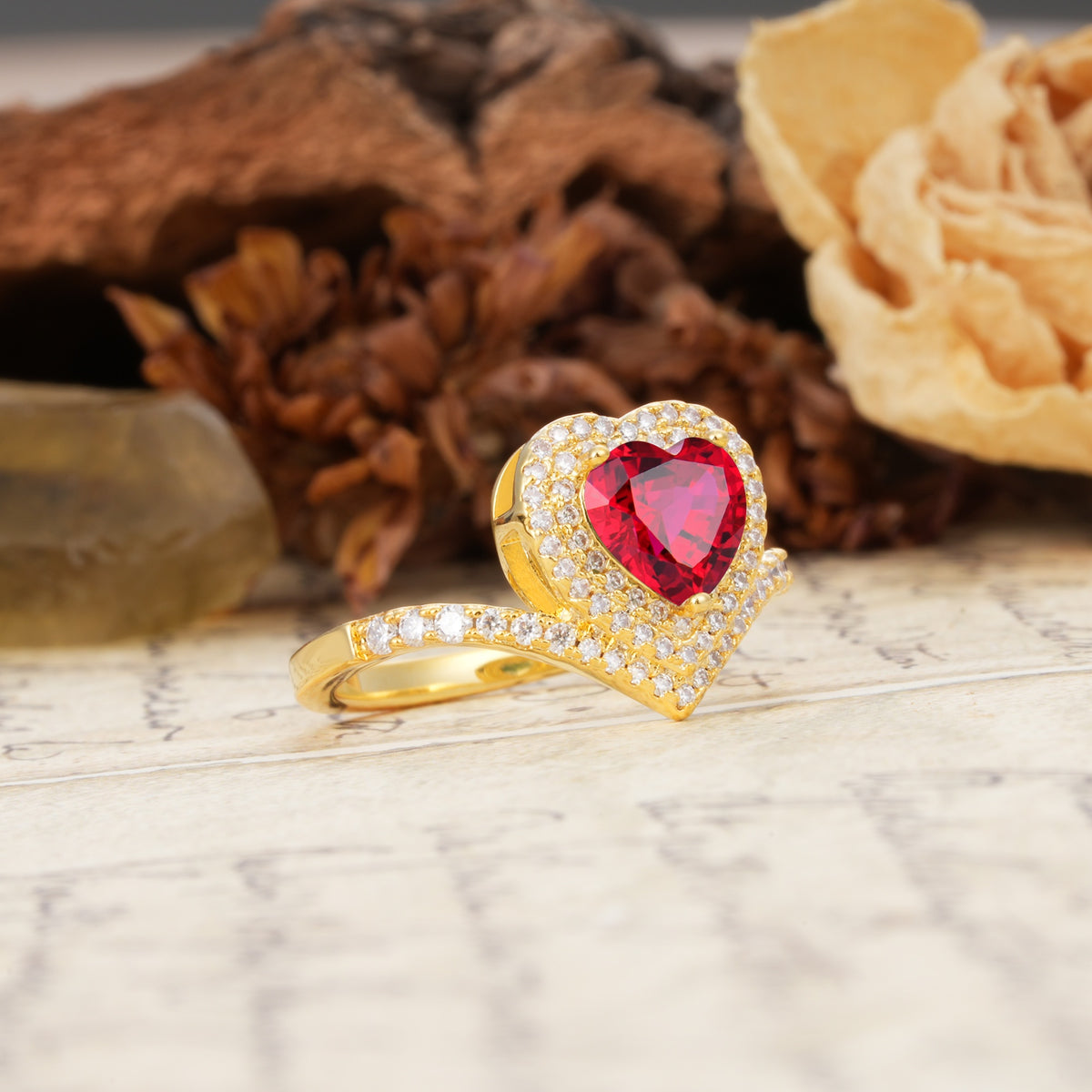 Luxurious and Unique 3-Prong Heart Cut Ruby Engagement Ring - Additional view