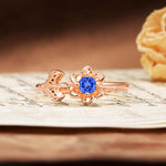 Natural-Inspired Floral Shape 4-Prong Round Cut Sapphire Engagement Ring - Additional view