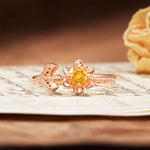 Natural-Inspired Floral Shape 4-Prong Round Cut Citrine Engagement Ring - Additional view