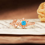 Natural-Inspired Floral Shape 4-Prong Round Cut Turquoise Engagement Ring - Additional view