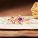 Natural-Inspired Floral Shape 4-Prong Round Cut Amethyst Engagement Ring - Additional view