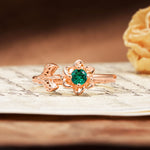 Natural-Inspired Floral Shape 4-Prong Round Cut Emerald Engagement Ring - Additional view