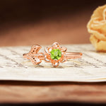 Natural-Inspired Floral Shape 4-Prong Round Cut Peridot Engagement Ring - Additional view
