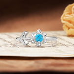 Natural-Inspired Floral Shape 4-Prong Round Cut Turquoise Engagement Ring - Additional view