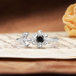 Natural-Inspired Floral Shape 4-Prong Round Cut Black Onyx Engagement Ring - Additional view