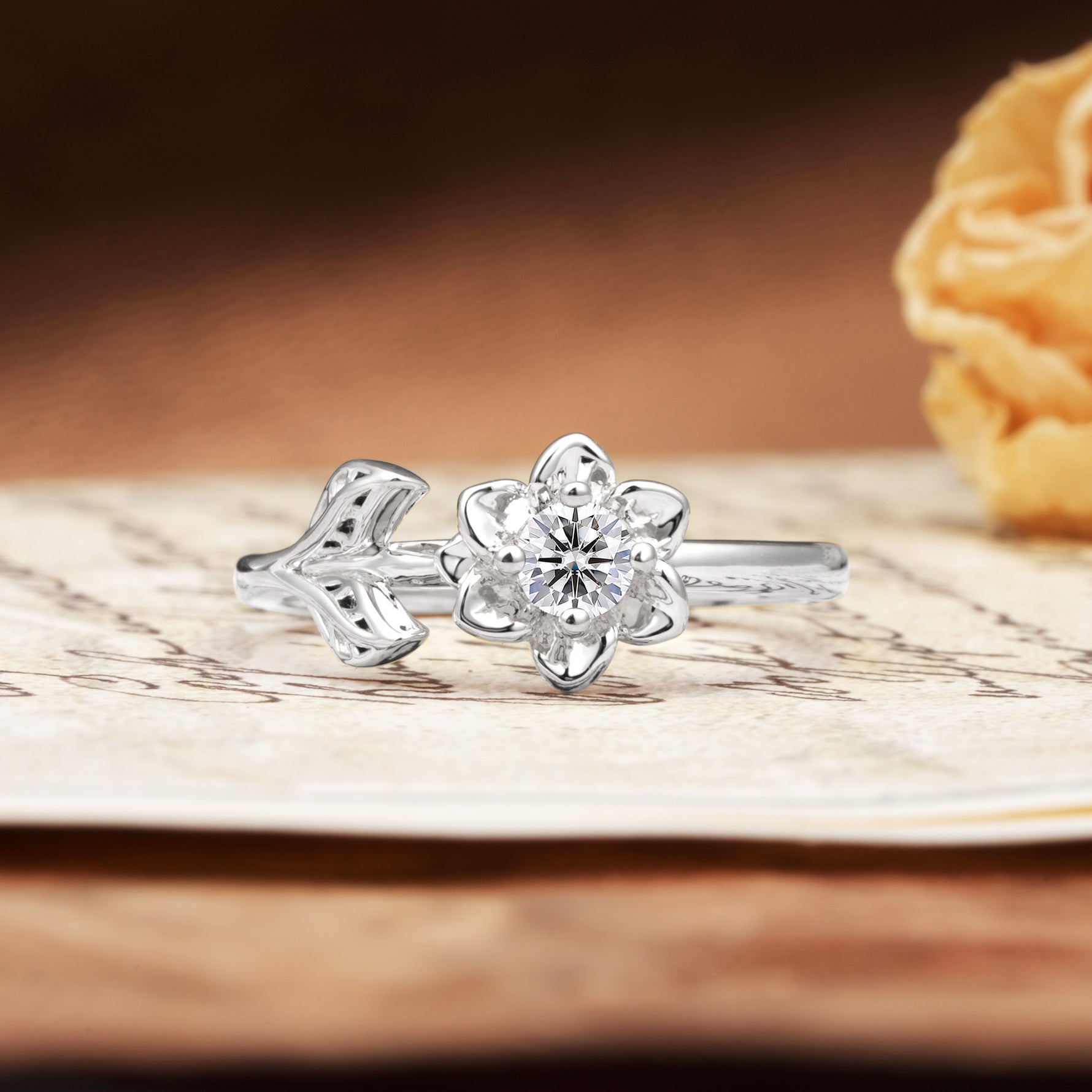 Natural-Inspired Floral Shape 4-Prong Round Cut Lab Diamond Engagement Ring - Additional view