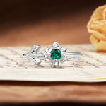 Natural-Inspired Floral Shape 4-Prong Round Cut Emerald Engagement Ring - Additional view