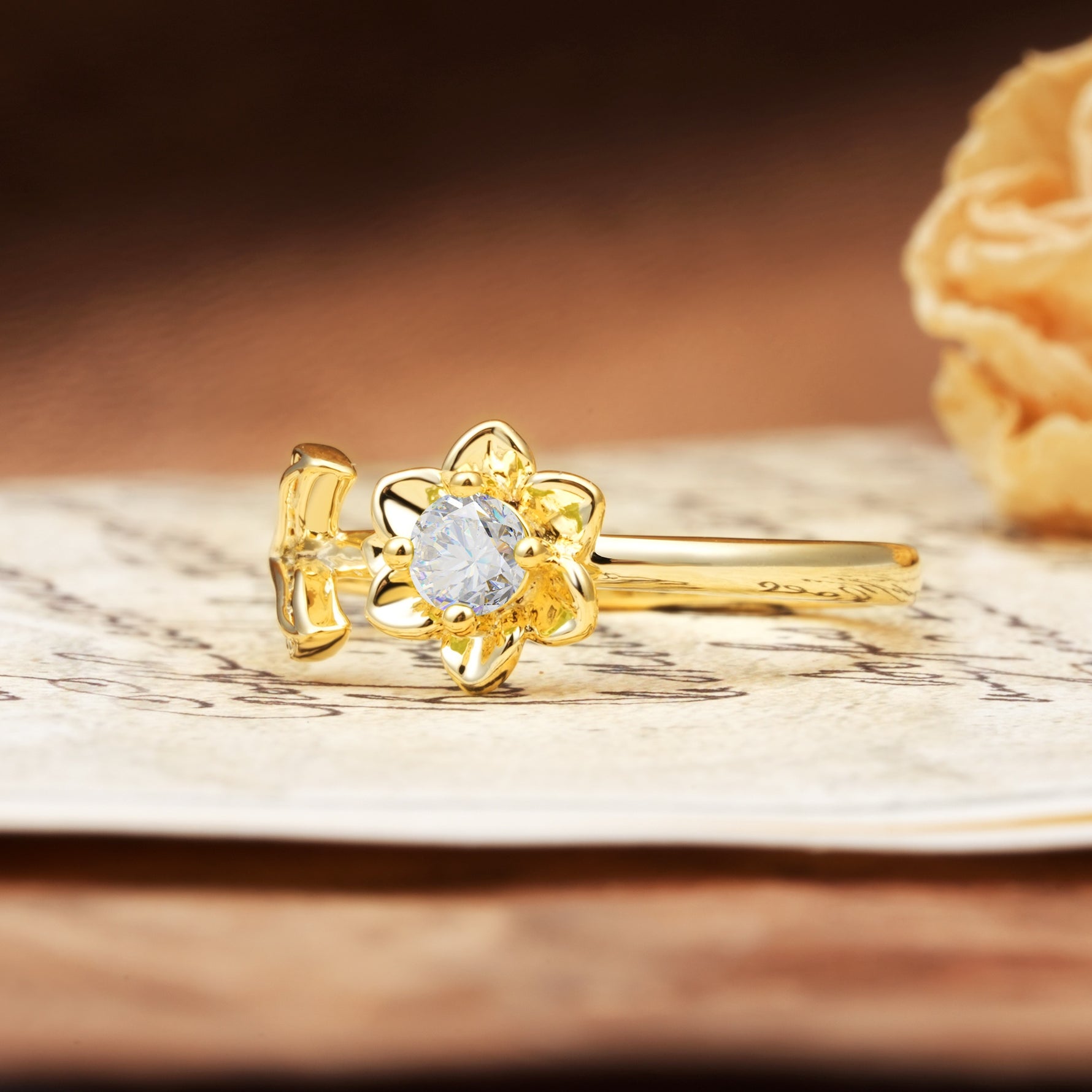 Natural-Inspired Floral Shape 4-Prong Round Cut Moissanite Engagement Ring - Additional view