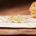 Natural-Inspired Floral Shape 4-Prong Round Cut Fire Opal Engagement Ring - Additional view