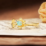Natural-Inspired Floral Shape 4-Prong Round Cut Fire Opal Engagement Ring - Additional view