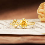 Natural-Inspired Floral Shape 4-Prong Round Cut Citrine Engagement Ring - Additional view