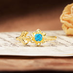 Natural-Inspired Floral Shape 4-Prong Round Cut Turquoise Engagement Ring - Additional view